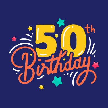 50. yıl dönümü logo tasarımını kutluyoruz. 50 Yıl Yıldönümü Logosu, amblemi, Doğum günü, davetiye, düğün, jübile ve tebrik kartı resimleme için Vektör Şablonu Tasarım ögesi.