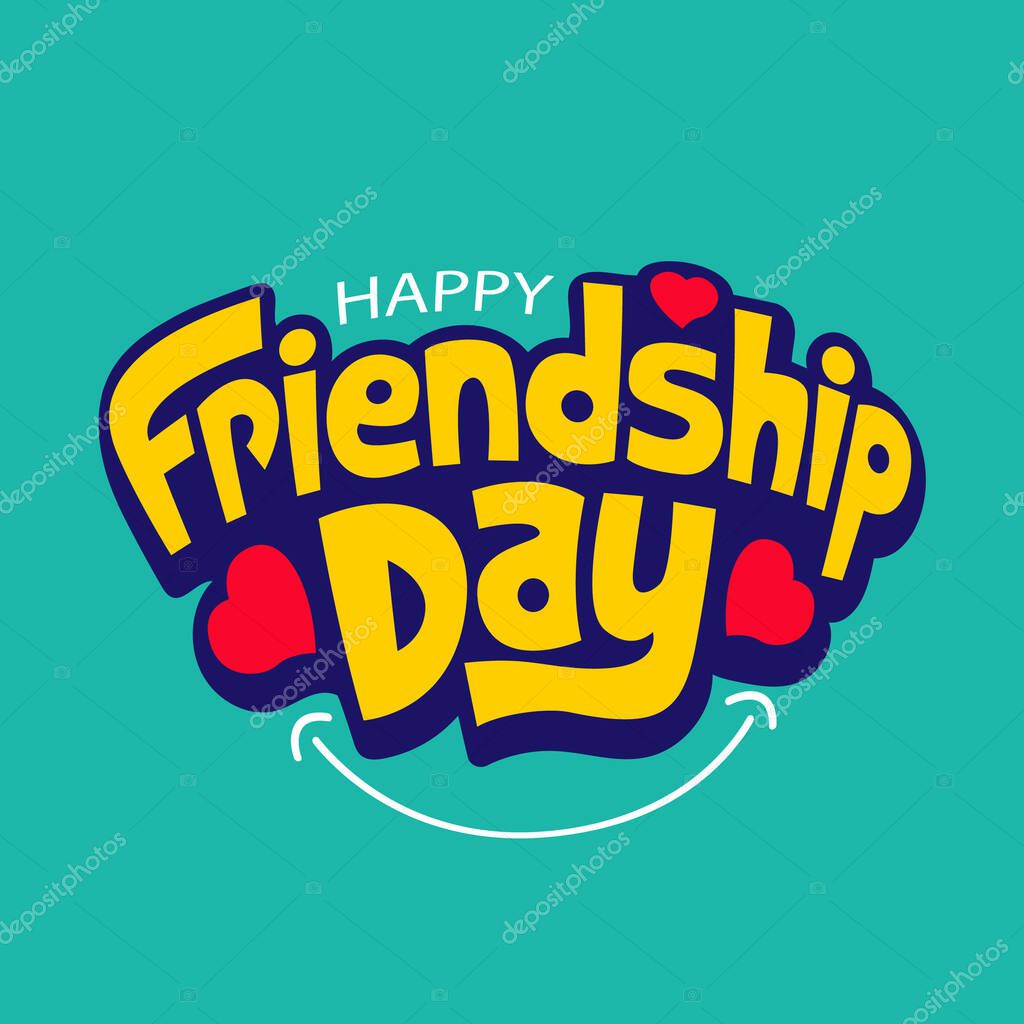 Happy Friendship day fun lettering design. Bold typography vector illustration for celebrating international friendship day 2024. Friendship Greeting card, poster, tee shirt print, happy holiday of amity.