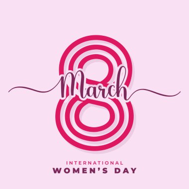 Uluslararası Kadınlar Günü için 8 Mart vektör tipografi tebrik kartı. Pembe renkli el çizimi 8 numara. Kadınlar günü posteri, afiş, şablon tasarımı. Karanlık arka planda mutlu kadınlar günü.