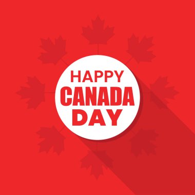 Kanada Günü logosu yuvarlak dairenin ortasında Kanada bayrakları kırmızı arkaplandaki ikon vektör illüstrasyonunu gösteriyor. Mutlu Kanada Şablon Tasarımı.