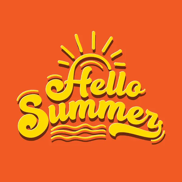Summer vacation lettering logo with sun vector illustration. Summer label, tag, logo, hand drawn lettering for summer holiday, travel, beach vacation. Summer days typography banner, poster.
