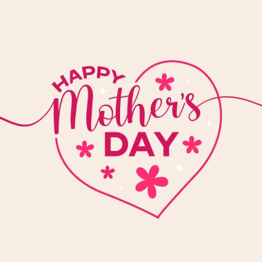 Kalp elementleriyle Anneler Günün kutlu olsun vektör tipografisi. Anneler günü el yazısı, poster, afiş, tebrik kartı. Anneler Günü yazıları ve beyaz arka planda pembe çiçekler..