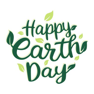 Mutlu Dünya Günü el yazısı çizimi vektör çizimi. Dünya Günü çevresel ve eko aktivizm vektör kavramı. Dünya günü logosu, şablon, poster, afiş. Yeşil yaprak. Tişört tasarımını kaydet