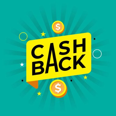 Mavi arka planda izole edilmiş vektör sikke tasarımı. Nakit veya para iade etiketi. İş pazarlaması ya da tanıtım şablonu, poster, afiş. Finans Doları simgesi