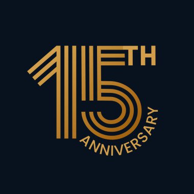 15. yıl dönümü logosu. Kurdeleli 15. yıldönümü rozeti tasarımı. Şirket ya da iş doğum gününü kutlamak için imza ve sembol. Şirket yıl dönümü şablonu, afiş, poster