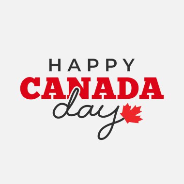 Beyaz arka planda akçaağaç yaprağı vektörü olan mutlu Kanada günü tipografi tebrik kartı. Kanada Günü şablonu, poster, afiş.