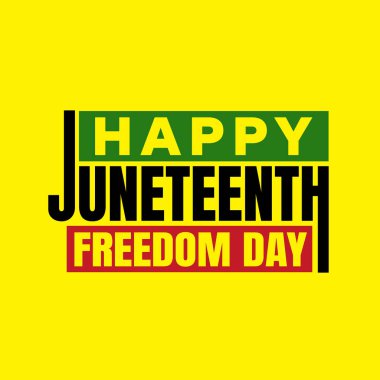 19 Haziran 'da Amerika' nın Özgürlük Günü 'nü kutlamak için Mutlu Haziran tipografisi tasarımı. Irkçılık afişi, poster, afiş. Afrikalı zenciler..