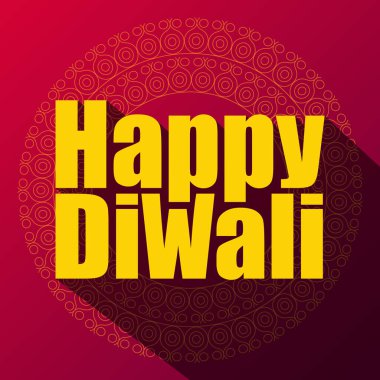 Sarı renk Happy Diwali koyu 3D metin uzun gölge ve güzel mandala kırmızı arka planda. Geleneksel Hint festivali Diwali tebrik kartı, poster, bayrak, şablon.