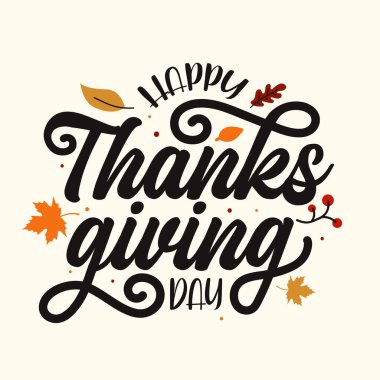 Autum Lea ile el çizimi Şükran Günü metin dekorasyonu. Şükran Günü 'nüz kutlu olsun. Tebrik kartı, poster, pankart, kartpostal, etiket. Duvar kâğıdı için Şükran Günü kaligrafisi.