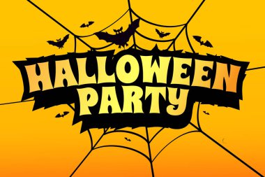 Cadılar Bayramı için düzenlenebilir Cadılar Bayramı afişi, yarasalar, sarı arka planda örümcek ağı. Cadılar Bayramı partisi davetiyeleri ya da tebrik kartı, poster, el ilanı, şablon tasarımı. Vektör illüstrasyonu.