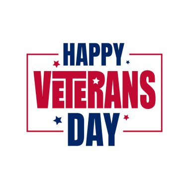 Birleşik Devletler 'de görev yapan herkesi onurlandırdığınız için Gaziler Günü' nüz kutlu olsun. Beyaz arka planda kırmızı ve mavi yazılı ABD Gaziler Günü tebrik kartı. ABD olay logosu, Poster, afiş, şablon.