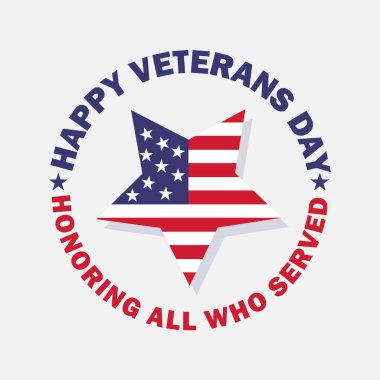 Happy Veterans Day typography badge design with a American flag star isolated on white background. USA veterans day for honoring all who served poster, banner, greeting card. clipart