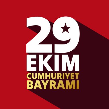 29 ekim Cumhuriyet Bayrami, Cumhuriyet Günü Türkiye. 29 Ekim Türkiye Cumhuriyeti Günü ve Türkiye 'de Ulusal Bayram. Kırmızı arkaplanda 3d Typography tebrik kartı. 29 Ekim rozeti, logo, afiş, poster