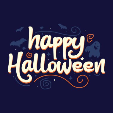 Cadılar bayramı mesajınız kutlu olsun. Yarasa, hayalet, örümcek ağı silueti. Cadılar Bayramı 'nda tebrik kartı çizildi. Cadılar Bayramı kutlama posteri, afiş. Vektör illüstrasyonu.