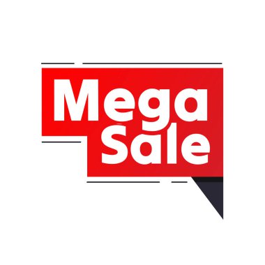 Mega satış etiketi, rozet, etiket, amblem. İş tanıtım şablonu vektör çizimi. Büyük satış afişi, afiş. Özel teklif, büyük indirim, en iyi fiyat, mega satış logosu..