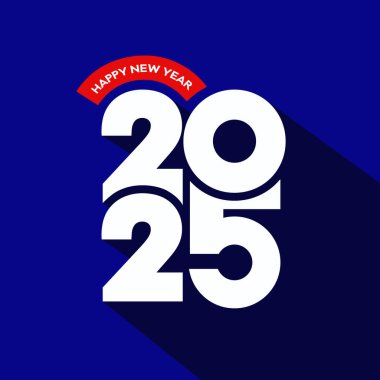 2025 tipografi logo tasarımı konsepti. Mavi arka planda yeni yıl 2025 logo tasarımınız kutlu olsun. Yeni yıl afişi, şablon, broşür, tebrik kartı. 2025 vektör illüstrasyonu.
