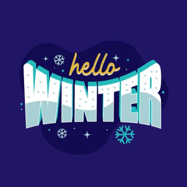 Merhaba Kış Düzenlenebilir 3D metin efekti mavi arkaplanda izole edildi. Banner, kış tatilini karşılama konsepti. Merhaba modern tipografi vektörü illüstrasyonlu kış logosu.