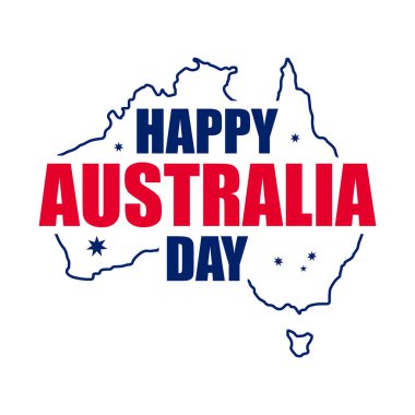 Avustralya harita çizgisi üzerinde Avustralya Günü tipografi vektör illüstrasyonunuz kutlu olsun. 26 Ocak Avustralya için tebrik kartı. Pankart, poster, şablon tasarımı..