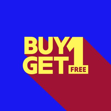 Buy 1 Get 1 free banner template design with yellow modern text. Special offer for business promotion and marketing campaign. Buy one get one free logo, badge, label. clipart