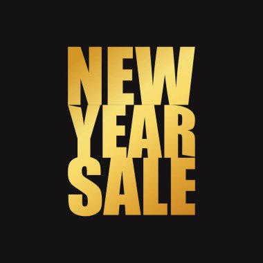 Yeni yıl indirimli altın metin logosu, çıkartma, etiket, rozet. Yeni yıl, Noel ve kış indirimi afişi, poster. Tanıtım ve pazarlama için vektör tipografisi.