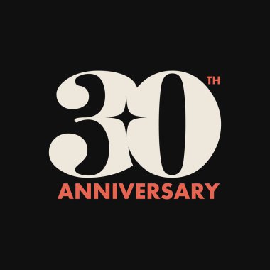 Klasik tipografi vektör illüstrasyonlu 30. yıl dönümü logosu. 30 yıl yıldönümü, düğün, doğum günü partisi kutlama şablonu, poster, pankart. Yıl dönümü çıkartması, etiket, etiket, amblem.