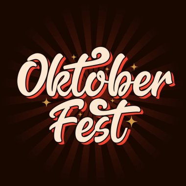 Tamam, köpüklü bira kupası ile çıkartma tasarımı. Oktoberfest tipografi şablonu, etiketi, Alman bira festivali için tebrik kartı. El Çizimi Harfli Bira Festivali logosu.