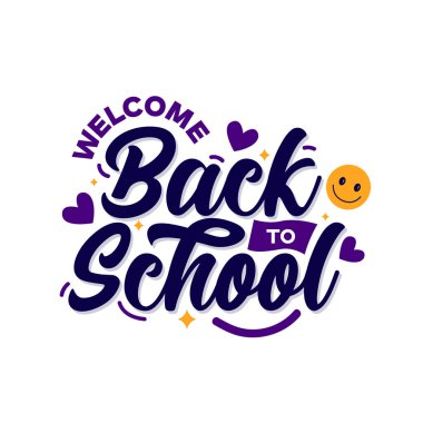 Okulun eski tipografi şablonuna, posterine, afişine, kalem vektör resimli tebrik kartına hoş geldiniz. Siyah bir arkaplana yazı yazmak için okula geri döndüm. Okul logosu ve elementleri