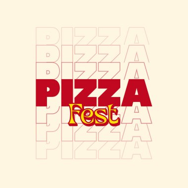 Pizza festivali tipografi logosu. Fast food t-shirt tasarımı. Pizza partisi etiketi, etiket, etiket tasarımı. Yemek festivali afişi, poster, şablon. Vektör illüstrasyonu.