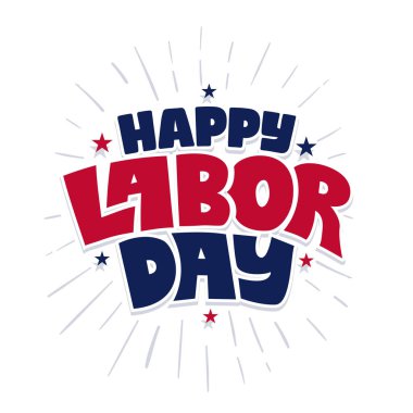 İşçi Bayramı cesur tipografi vektör çizimi. ABD İşçi Bayramı 'nı kutlamak için düzenlenebilir metin. Mutlu İşçi Bayramı logosu, çıkartması, afişi, afişi, ilanı, tebrik kartı. Amerikan bayrağı rengi kırmızı ve mavi metin