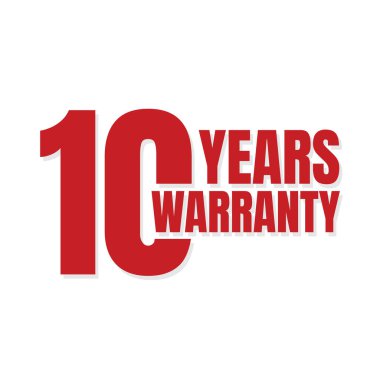 Cesur metinlerle dolu 10 yıllık garanti logosu. 10 yıllık garanti etiketi, rozet, etiket, mühür, imza. Rehber kartı. Vektör illüstrasyonu.