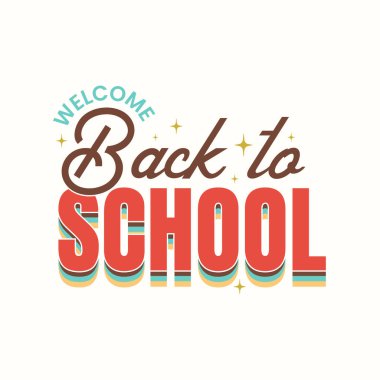 Okulun eski tipografi şablonuna, posterine, afişine, kalem vektör resimli tebrik kartına hoş geldiniz. Siyah bir arkaplana yazı yazmak için okula geri döndüm. Okul logosu ve elementleri