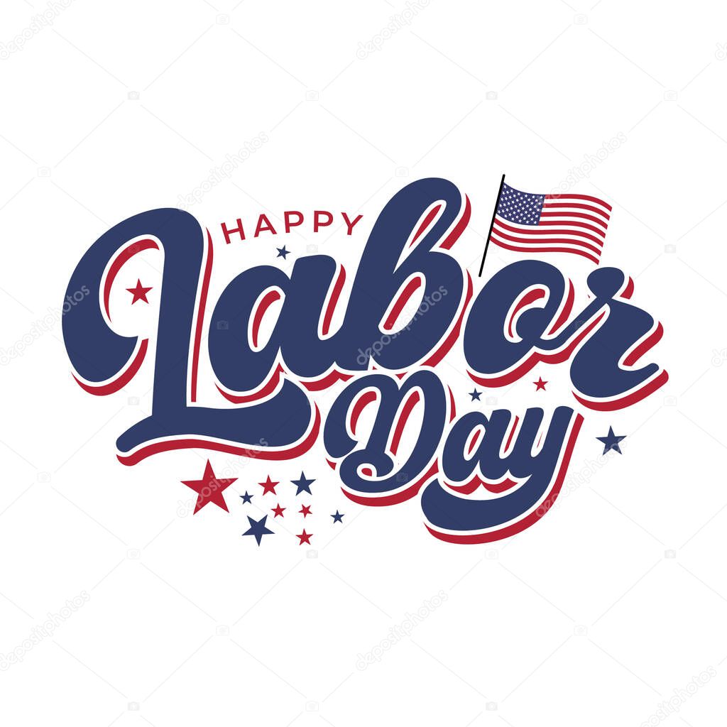 Happy Labor Day modern typography design with a USA flag vector illustration on red background. Labor Day editable 3d text for print and social media banner, poster, greeting card. Labor Day logo.