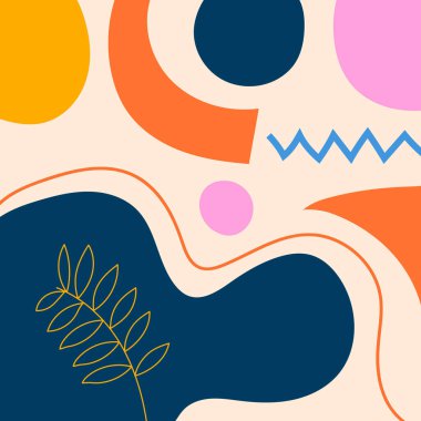 Düz Matisse stili, bitkilerle ve yıldızlarla dolu bir tencerede bulunan bir geyiğin soyut renkli tasviri, iz elementler için arkaplan çizimini şekillendirir.