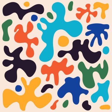 Düz Matisse stili, bitkilerle ve yıldızlarla dolu bir tencerede bulunan bir geyiğin soyut renkli tasviri, iz elementler için arkaplan çizimini şekillendirir.