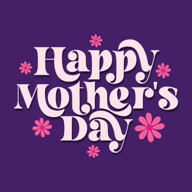 Mother's Day elegant lettering design decorated with pink flowers on purple background. Happy Mother's Day greeting card, poster, banner, wallpaper, template design. clipart