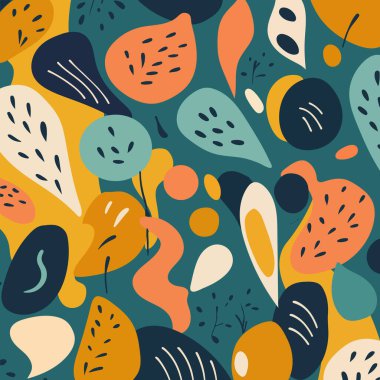 Yapraklar ve böğürtlenlerle soyut, dikişsiz desen. vektör illüstrasyonu.