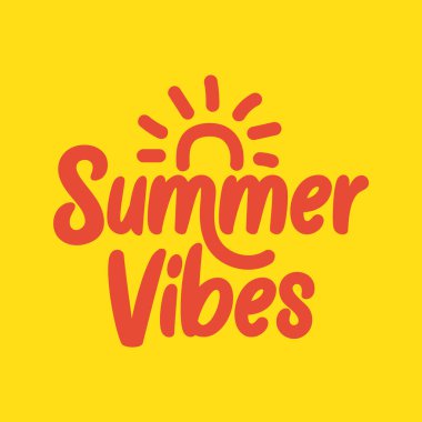 El yazması harfler ve güneş ışınları vektör çizimi ile yaz zamanı afişi şablonu. Yaz logosu, çıkartma, etiket, etiket. Yaz tatili posteri.