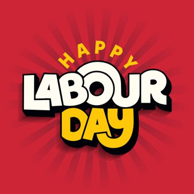 Kırmızı arka planda kalın yazılar olan İşçi Bayramı afiş tasarımınız kutlu olsun. 1 Mayıs Uluslararası İşçi Günü tipografi vektör illüstrasyonu. İşçi Bayramı duvar kâğıdı, el ilanı, şablon, çıkartma, pankart diliyor.