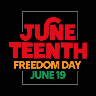 Haziran Özgürlük Günü 19 Haziran 'da kutlanıyor. Afro-Amerikan halkının Bağımsızlık Günü. Yıllık Amerikan bayramı afişi, poster, tebrik kartı. Afro-Amerikan tarihi ve mirası.