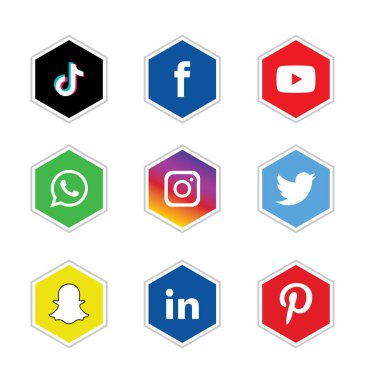 Realistic social media logotype collection: whatsapp, instagram, twitter, tiktok, facebook, youtube