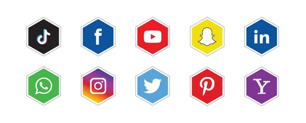 Realistic Social Media Logotype Collection Whatsapp Instagram Twitter Tiktok Facebook — Stockvector