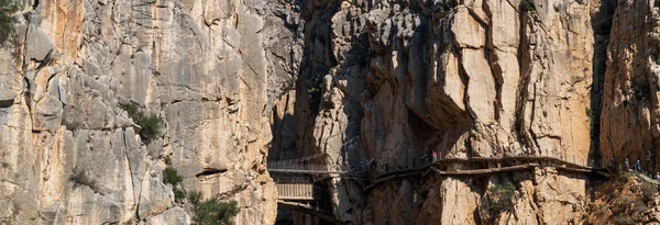 stock image The King's Little Path. The famous walkway along the steep walls of a narrow gorge in El Chorro. Malaga province, Spain.