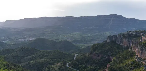 stock image Majestic mountains landscape. A view from peak Mirador de Siurana, Priorat, Tarragona, Spain, Europe. View and nature around. Beautiful travel destination.