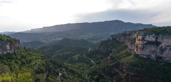 stock image Majestic mountains landscape. A view from peak Mirador de Siurana, Priorat, Tarragona, Spain, Europe. View and nature around. Beautiful travel destination.