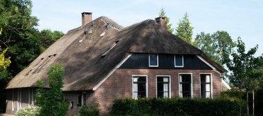 Hollanda, Giethoorn 'un bahçeli tipik evleri. Kasaba 