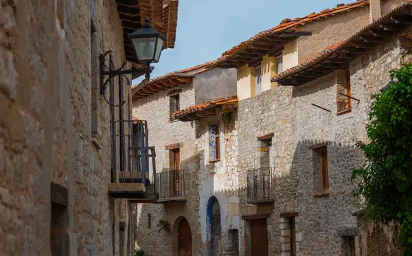 Alte Charmante Straßen Typisches Dorf Mit Steinfassaden Architektur Und Sehenswürdigkeiten Stockbild