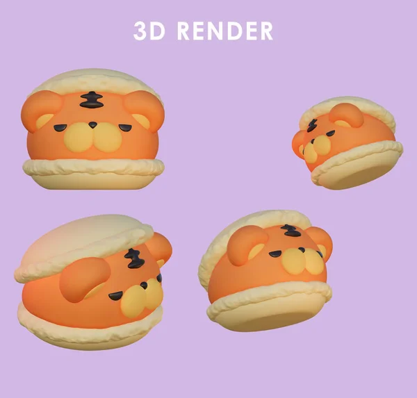Mor arka planda 3D kaplan makaronu çizimi