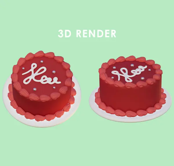 Yeşil zemin üzerinde 3D pasta kırmızısı çizimi