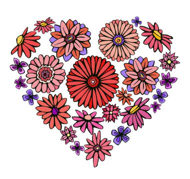 Güzel vektör soyut çiçek kalbi çocuksu bir şekilde. Kalp şeklinde yaprakları olan basit, güzel çiçekler. Kart, dekor, tekstil, davet, poster oluşturmak için modern biçim