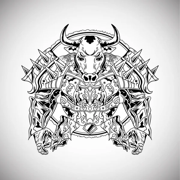 Bull Warrior Armor Illustration Drawing Outline Vector — Image vectorielle